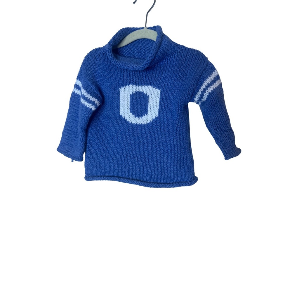 Handmade Sweater Baby Boys 12-18 Months Blue O Initial Knit Rolled Neck